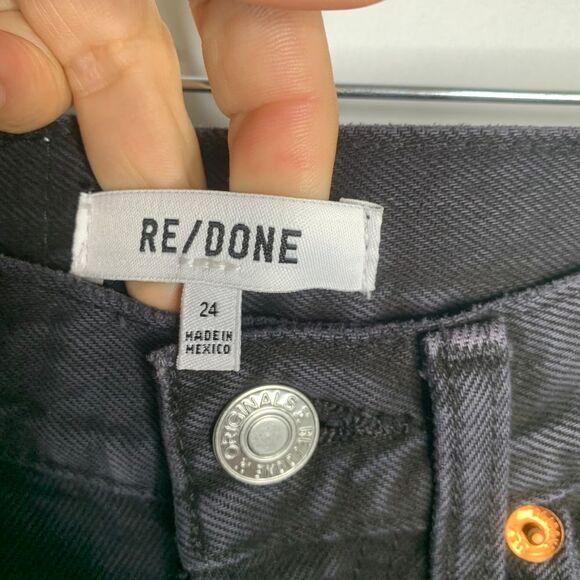 Re Done 90s straight high rise loose‎ long black ripped distressed jeans size 24 - Picture 5 of 11